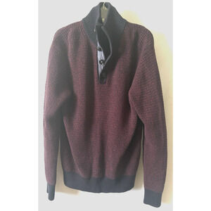 TOMMY HILFIGER Men 1/4 Burgundy/Black Button Neck Jumper Pullover Sweater Size M